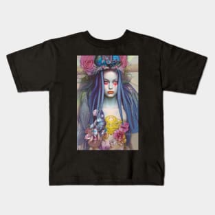 Blue Haired Voodoo Goddess Hippie Girl Kids T-Shirt